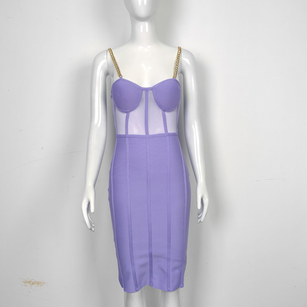 Robe de soirée en mesh à fines bretelles
