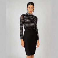 Robe bandage moulante noire à strass
