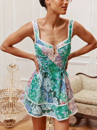 Robe midi fleurie en lin à fines bretelles, Preencess