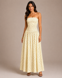 Robe Longue à Pois Col Montant Sans Manches, Preencess
