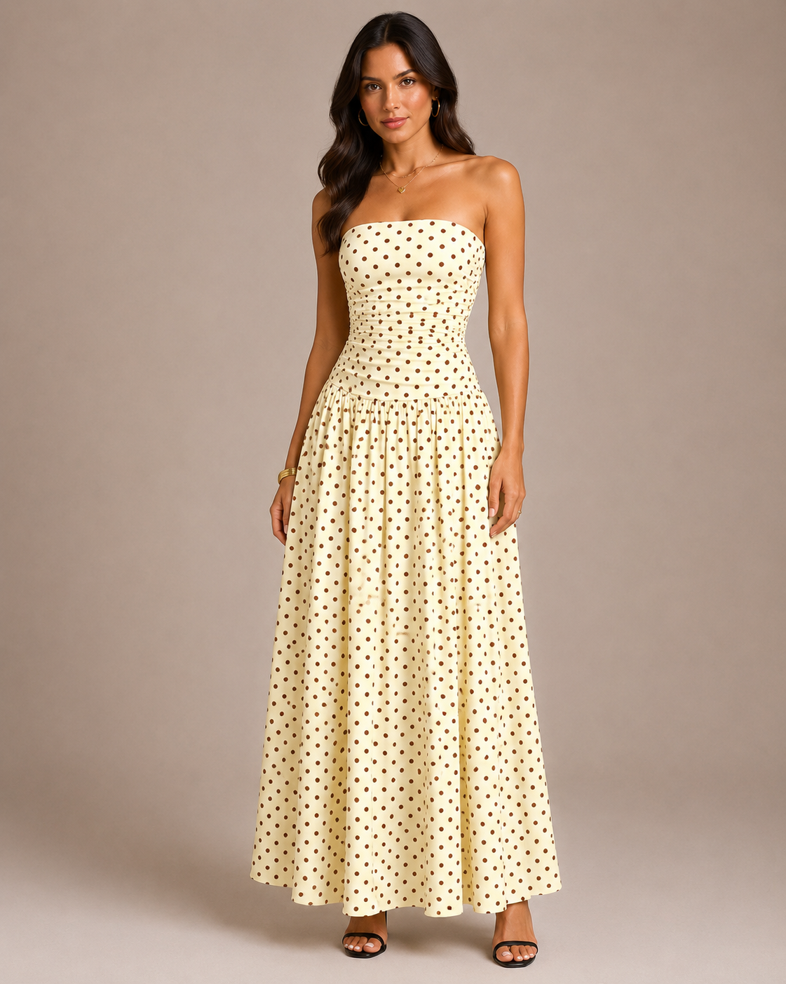 Robe Longue à Pois Col Montant Sans Manches, Preencess