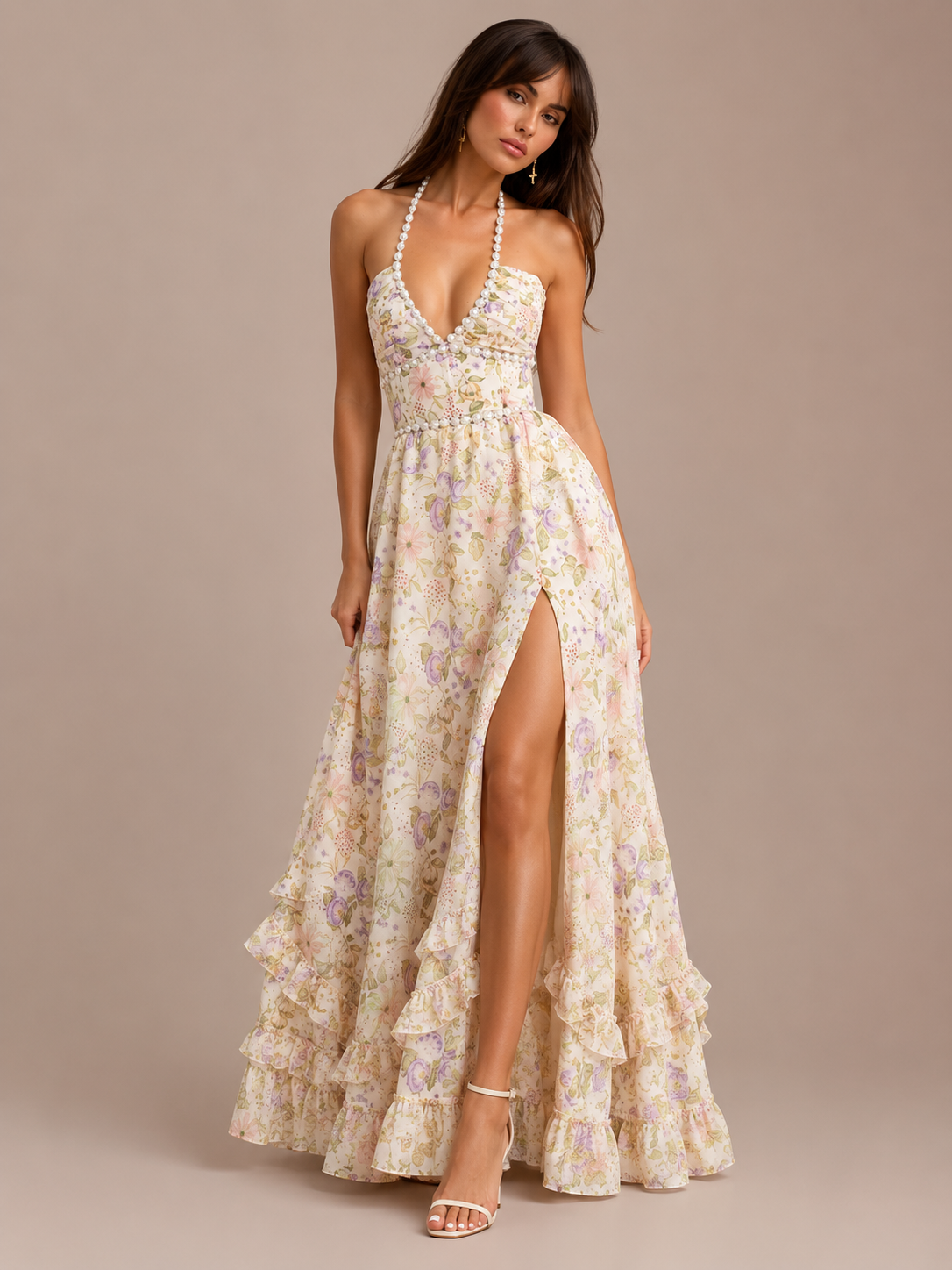 Robe Longue Fleurie à Fines Bretelles, Preencess