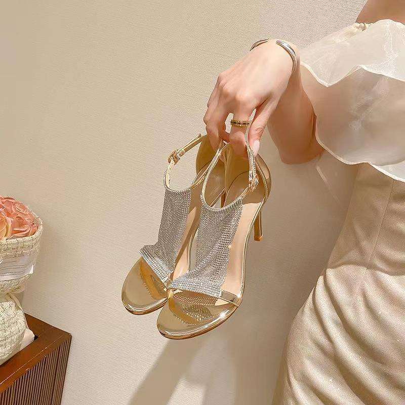 Sandales salomé à strass talon 9 cm