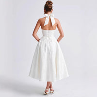 Robe de soirée longue en jacquard col licou