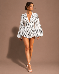 Robe Mini à Pois Col V Manches Ballon, Preencess