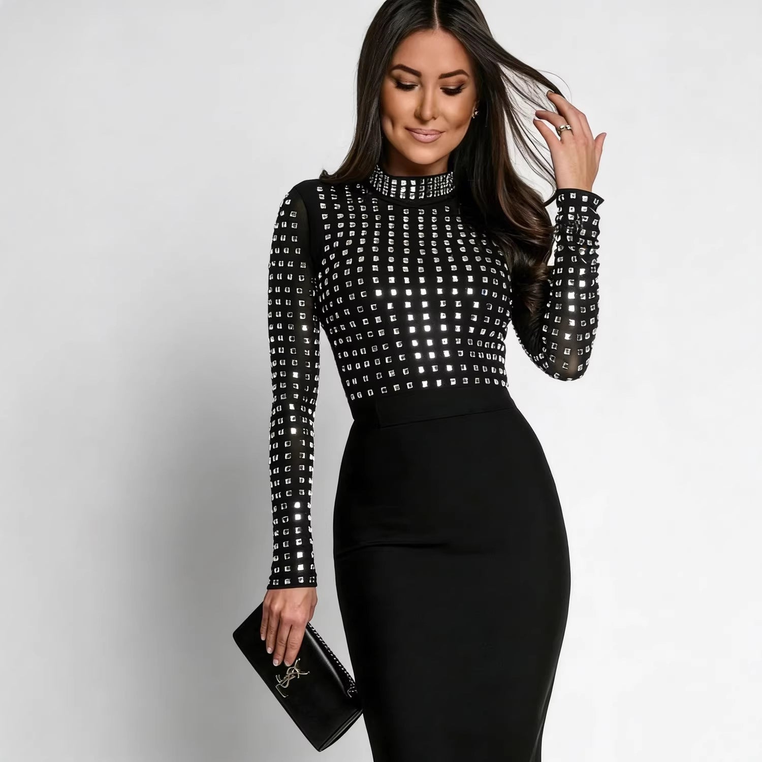 Robe bandage moulante noire à strass, Preencess