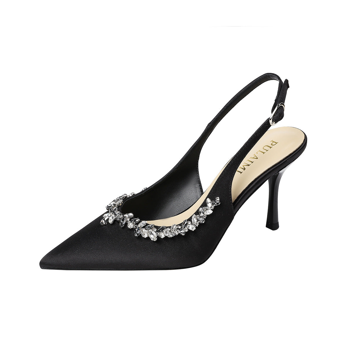 Sandales en satin à strass arrière ouvert