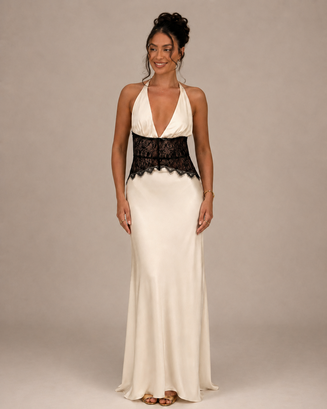 Robe Longue Dos Nu Col Licou Décolleté V, Preencess