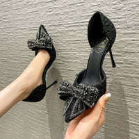 Sandales à nœud et strass talon 8 cm