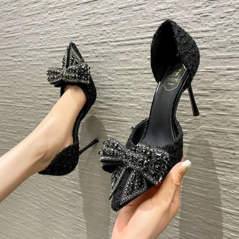 Sandales à nœud et strass talon 8 cm
