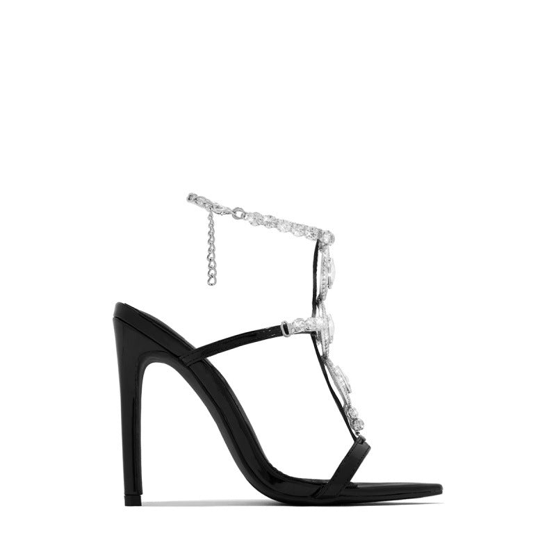 Sandales dorées à strass bout ouvert