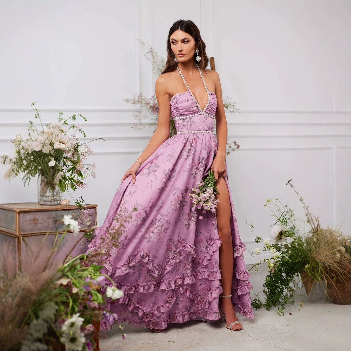 Robe fleurie à fines bretelles