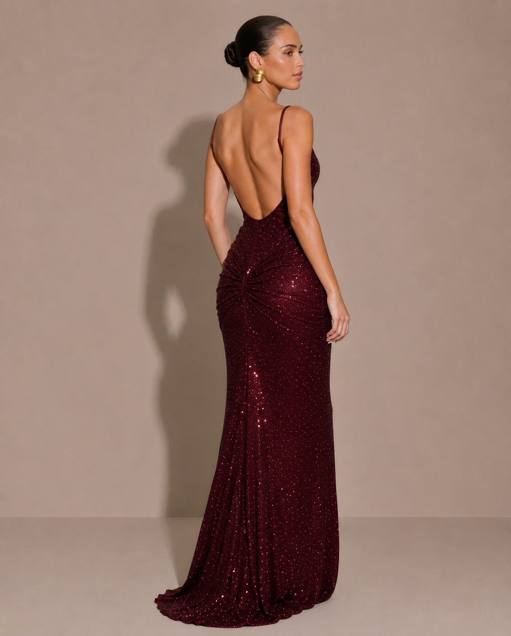 Robe Longue Dos Nu Drapée à Fines Bretelles, Preencess