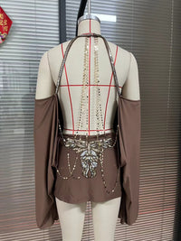Robe mini à sequins papillon dos nu