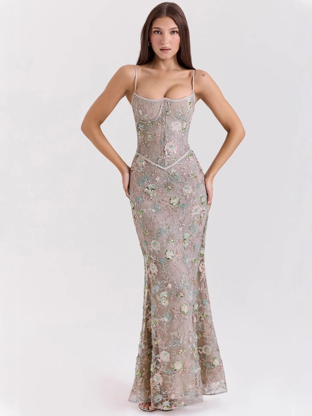 Robe Longue Bustier Dos Nu Fleurie, Preencess