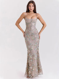Robe Longue Bustier Dos Nu Fleurie, Preencess