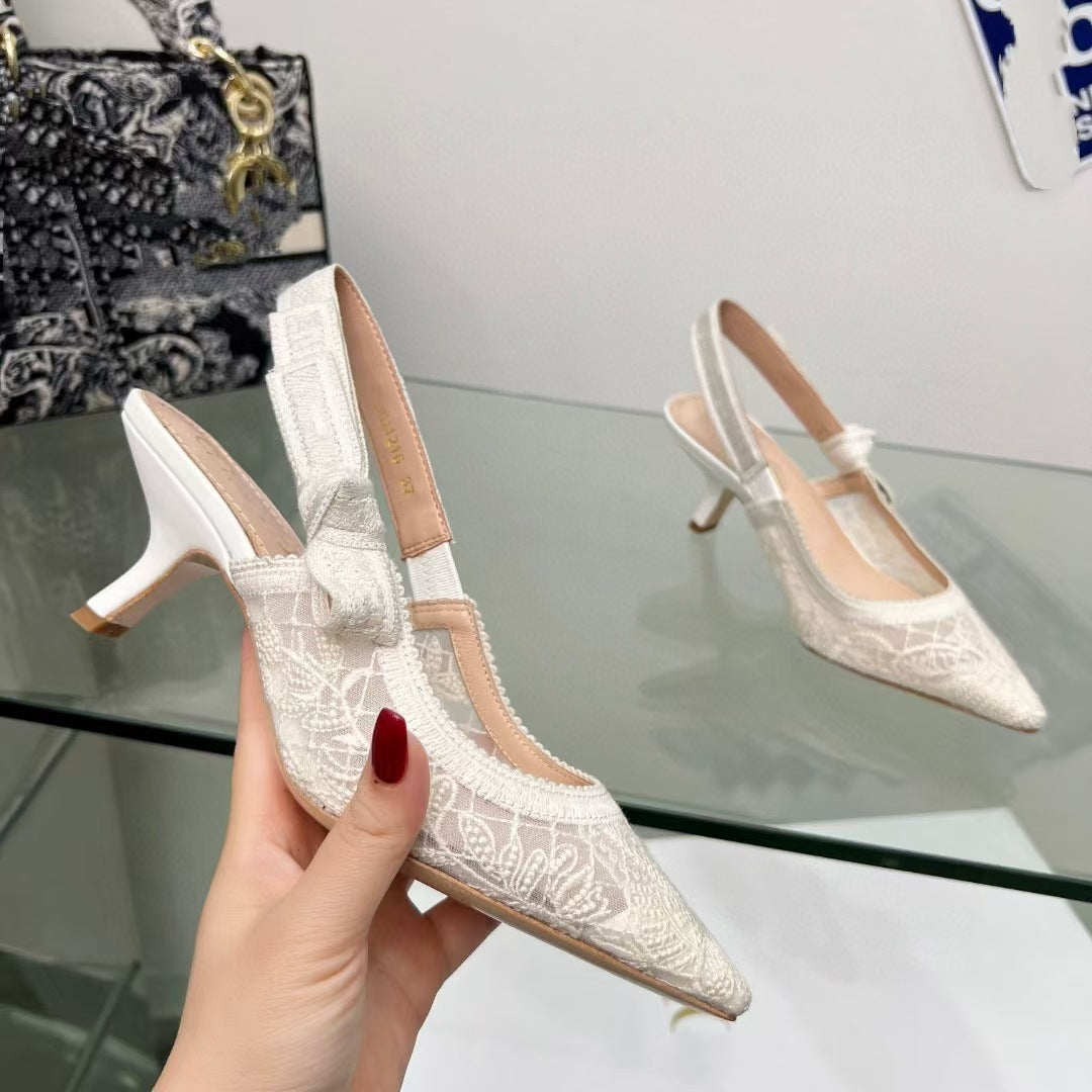 Lace Mesh Pointed Heeled Women Sandals