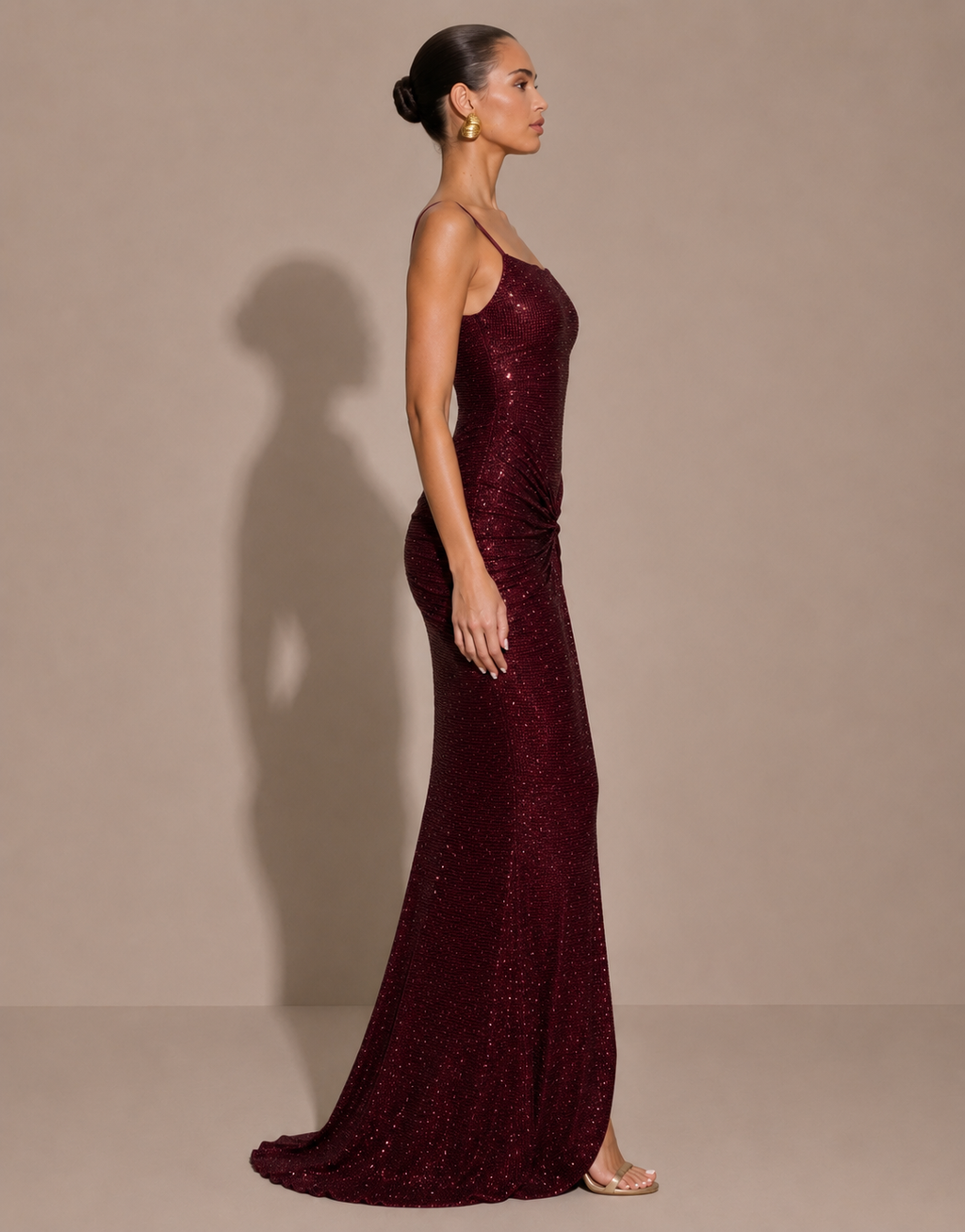 Robe Longue Dos Nu Drapée à Fines Bretelles, Preencess