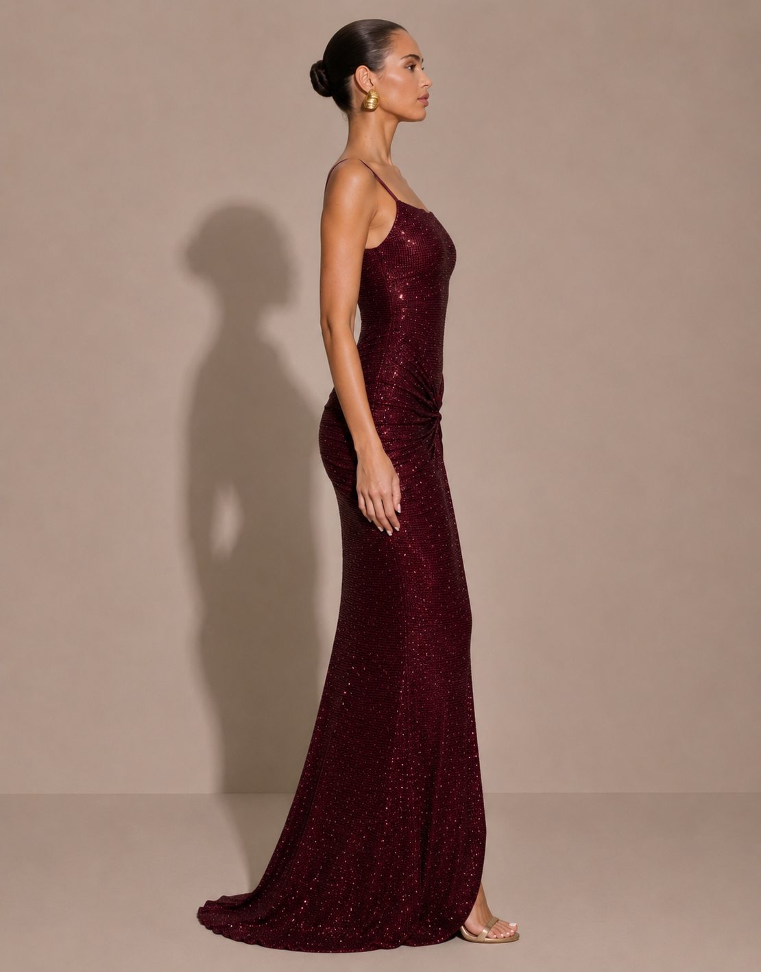 Robe Longue Dos Nu Drapée à Fines Bretelles, Preencess