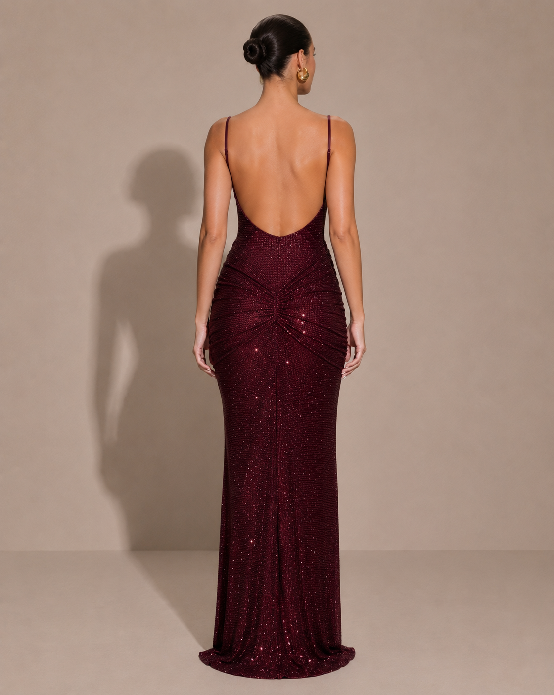 Robe Longue Dos Nu Drapée à Fines Bretelles, Preencess
