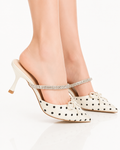 Mules à petit talon à pois et nœud