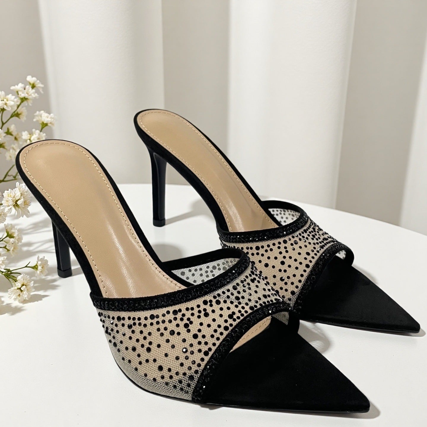 Sandales à talons strass bout pointu