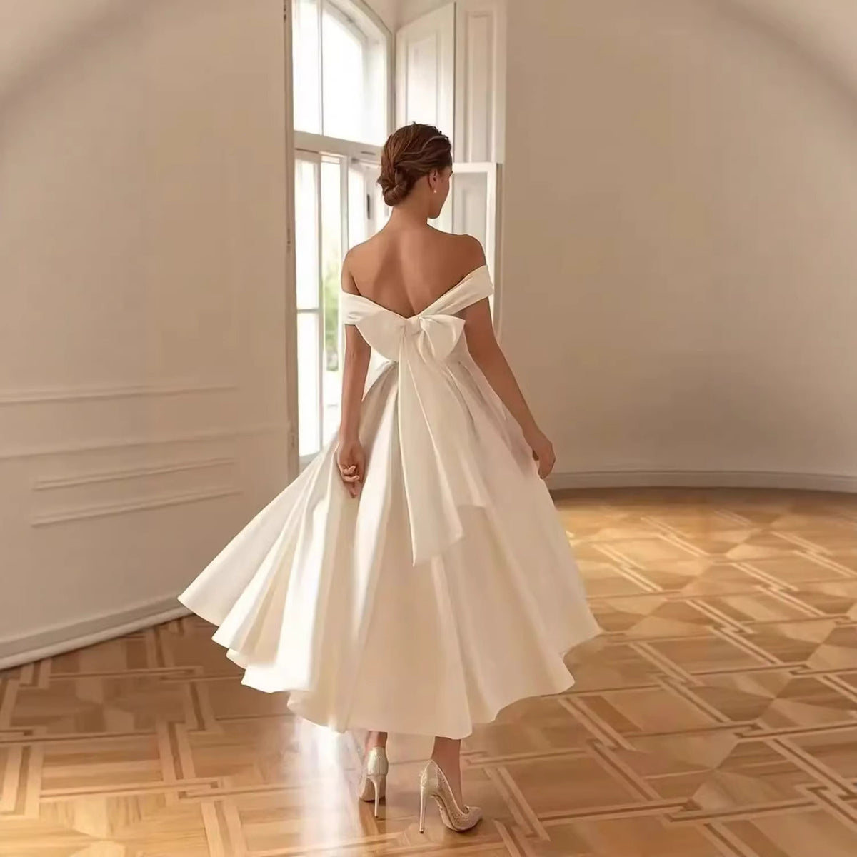 Robe de mariée épaules dénudées à nœud