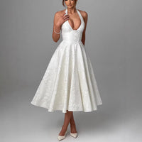 Robe de soirée longue en jacquard col licou