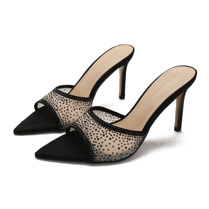 Sandales à talons strass bout pointu