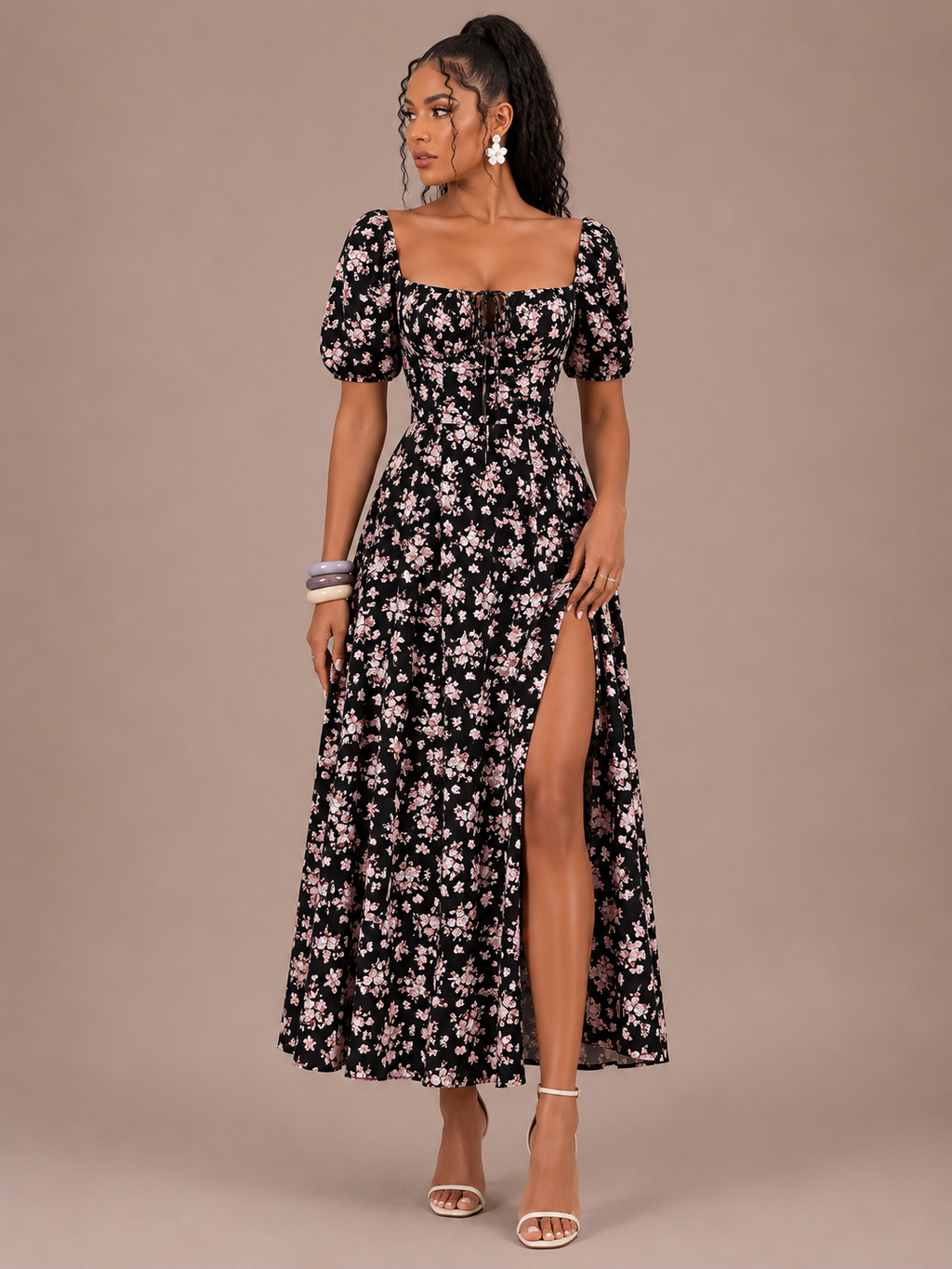 Robe Midi à Fines Bretelles Bicolore, Preencess