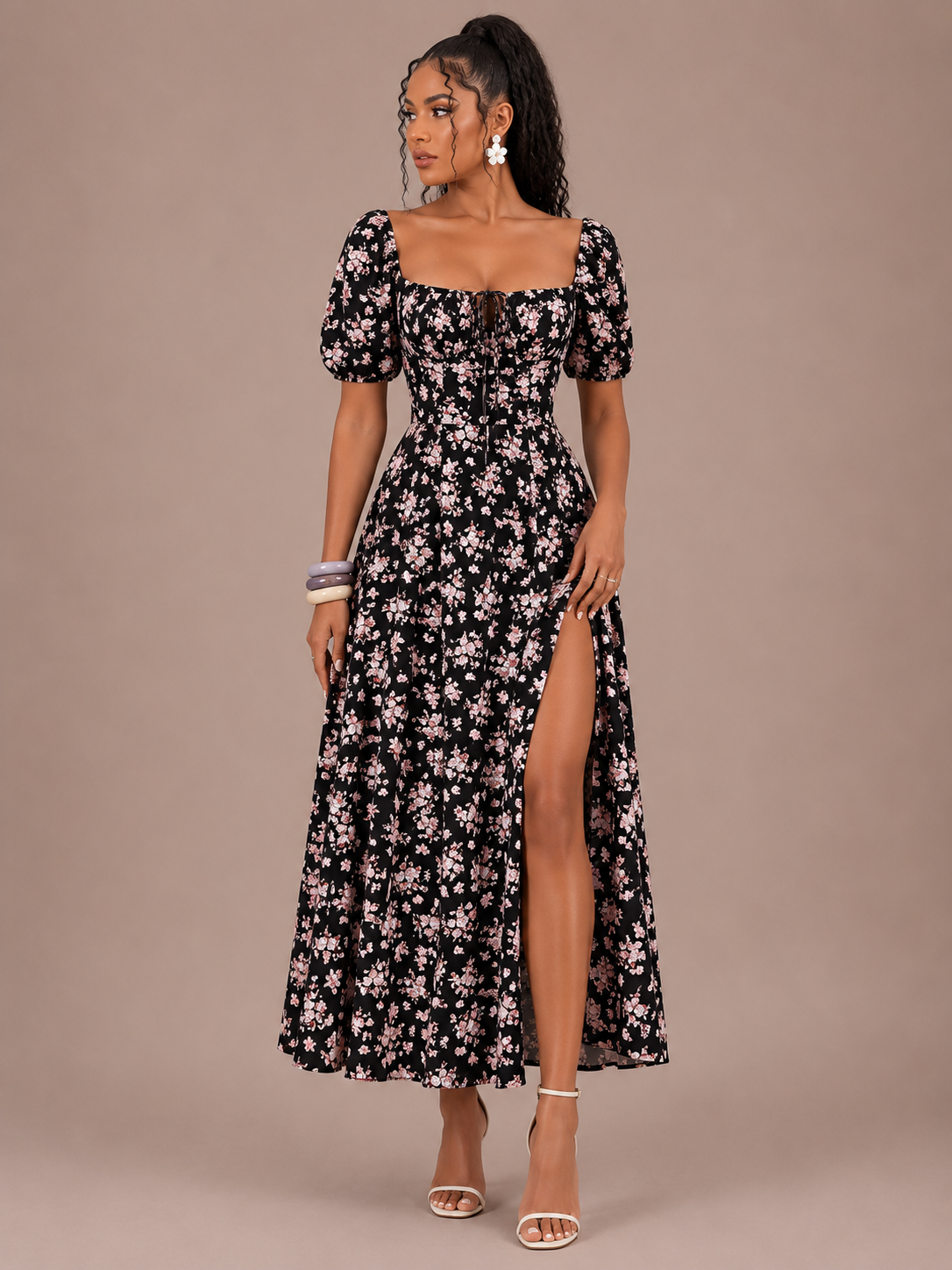 Robe Midi à Fines Bretelles Bicolore, Preencess