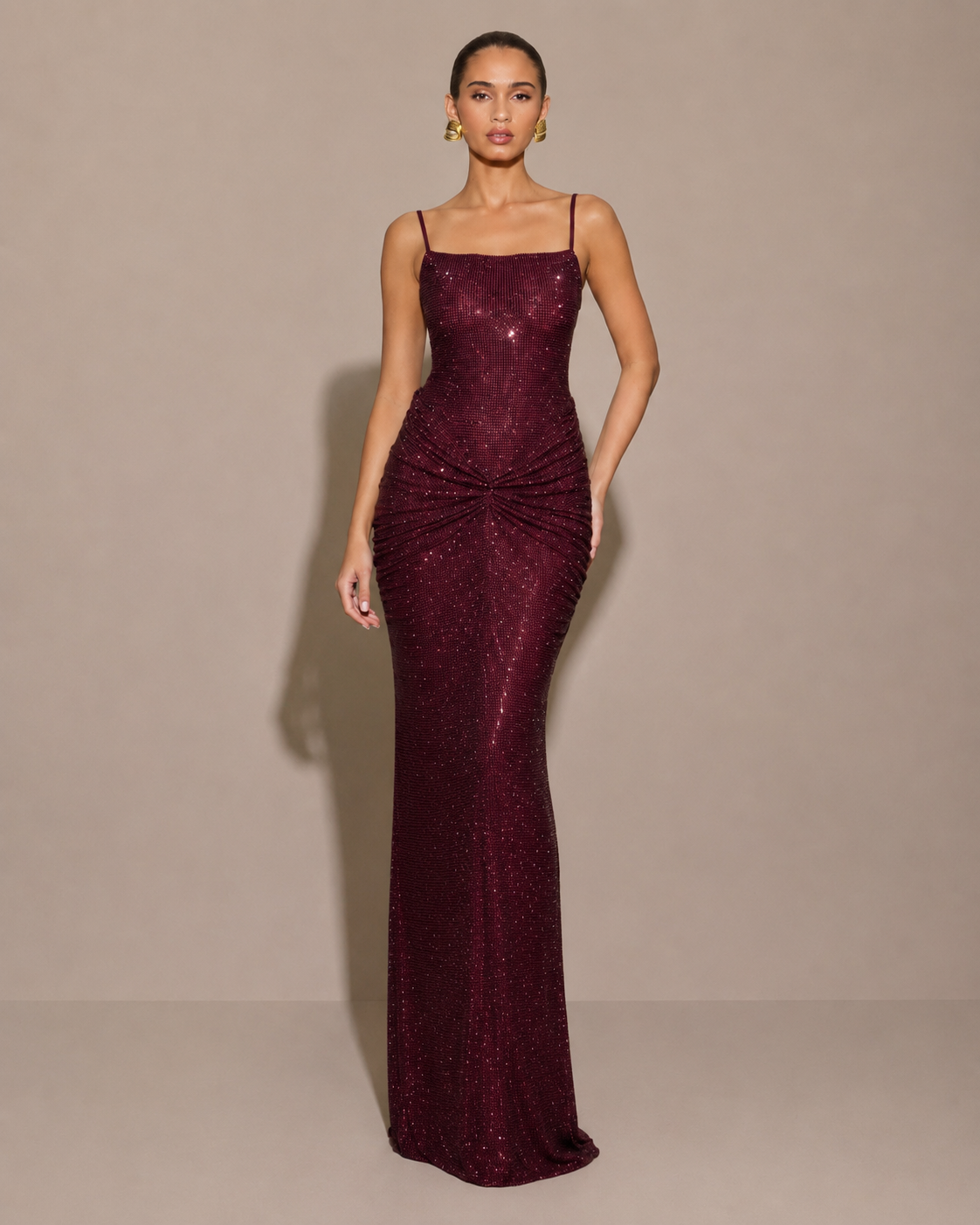 Robe Longue Dos Nu Drapée à Fines Bretelles, Preencess