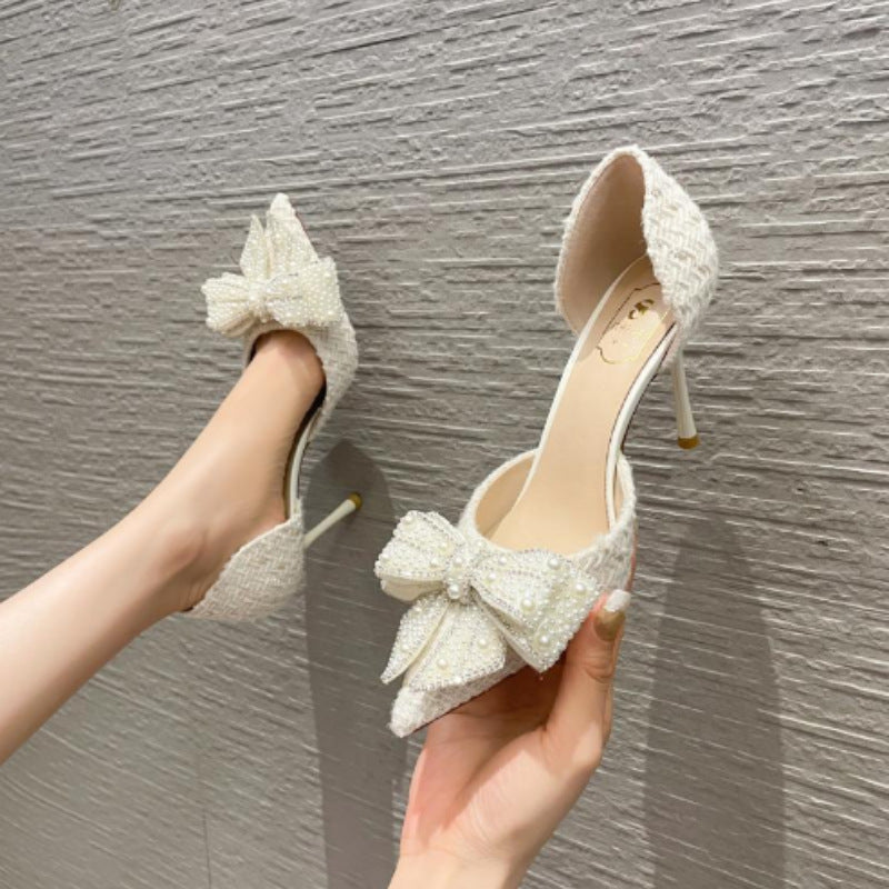 Sandales à nœud et strass talon 8 cm, Preencess