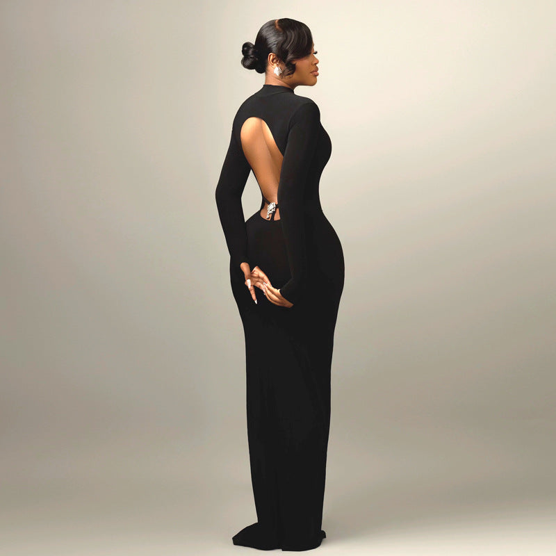 Robe Longue Moulante Dos Nu Col Montant