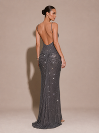 Robe dos nu drapée à fines bretelles