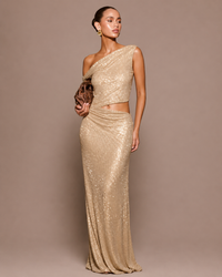 Robe Longue Sirène à Strass Épaules Dénudées, Preencess