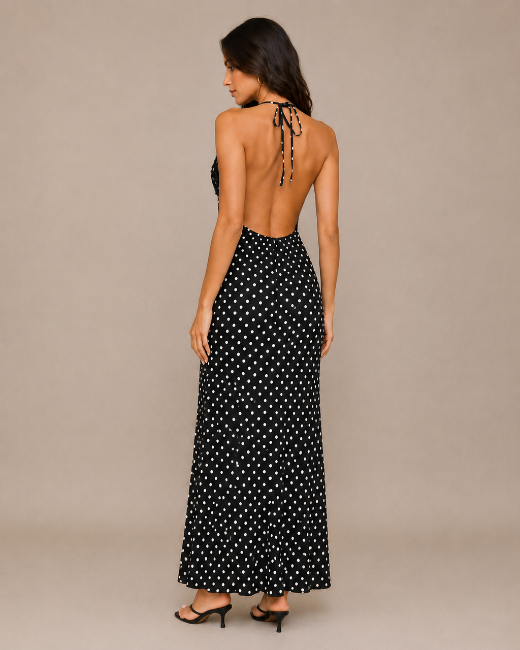 Robe Midi à Pois Dos Nu Bretelles Dentelle, Preencess