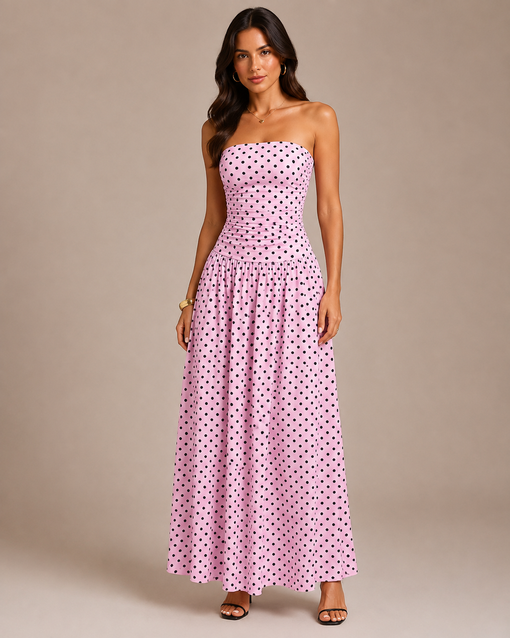 Robe Longue à Pois Col Montant Sans Manches, Preencess