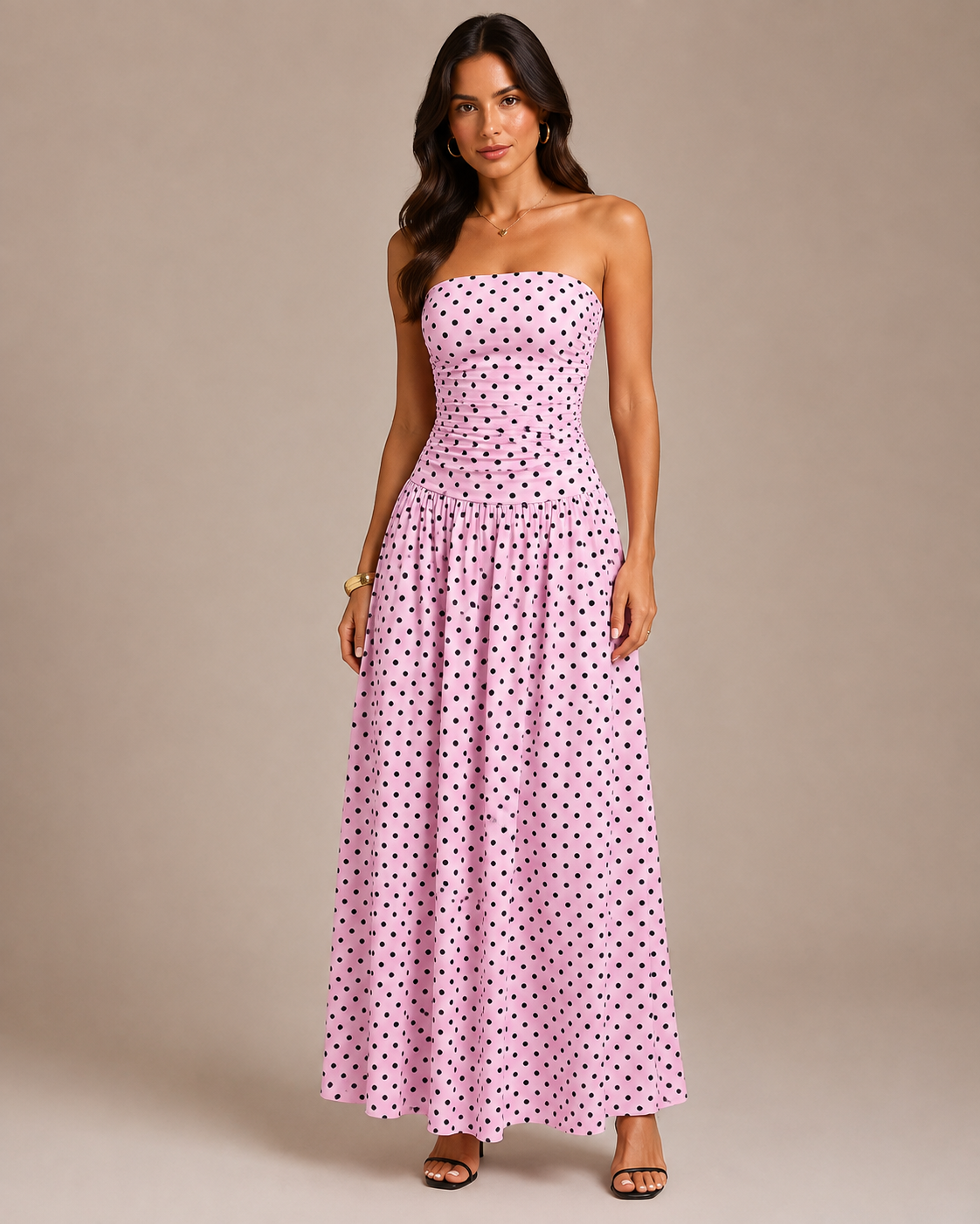 Robe Longue à Pois Col Montant Sans Manches, Preencess