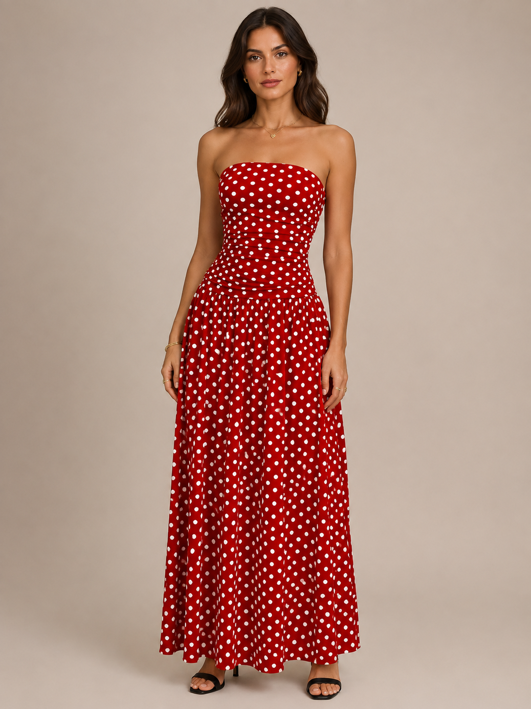 Robe Longue à Pois Col Montant Sans Manches, Preencess
