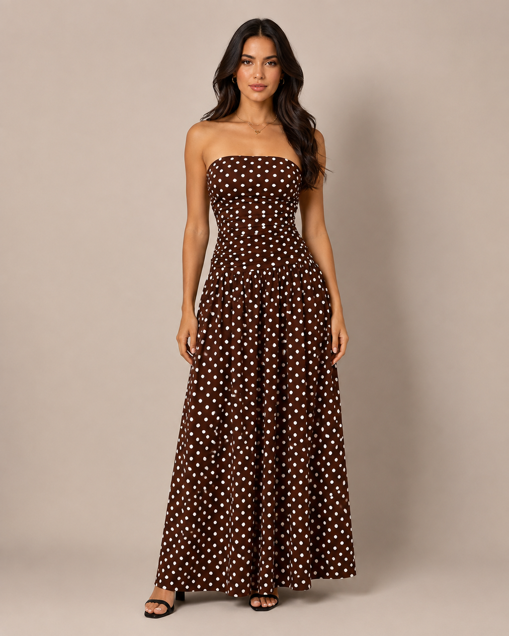Robe Longue à Pois Col Montant Sans Manches, Preencess