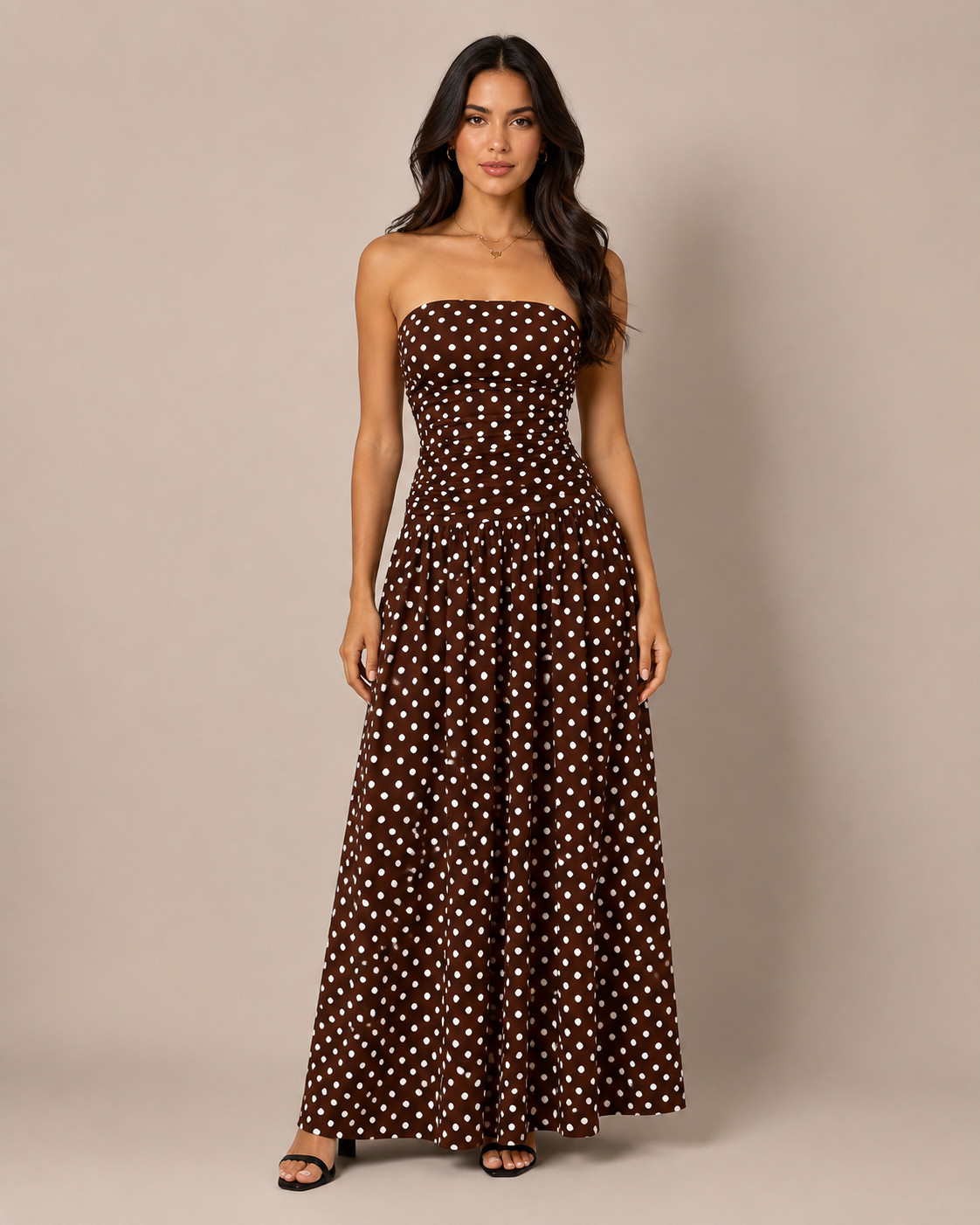 Robe Longue à Pois Col Montant Sans Manches, Preencess