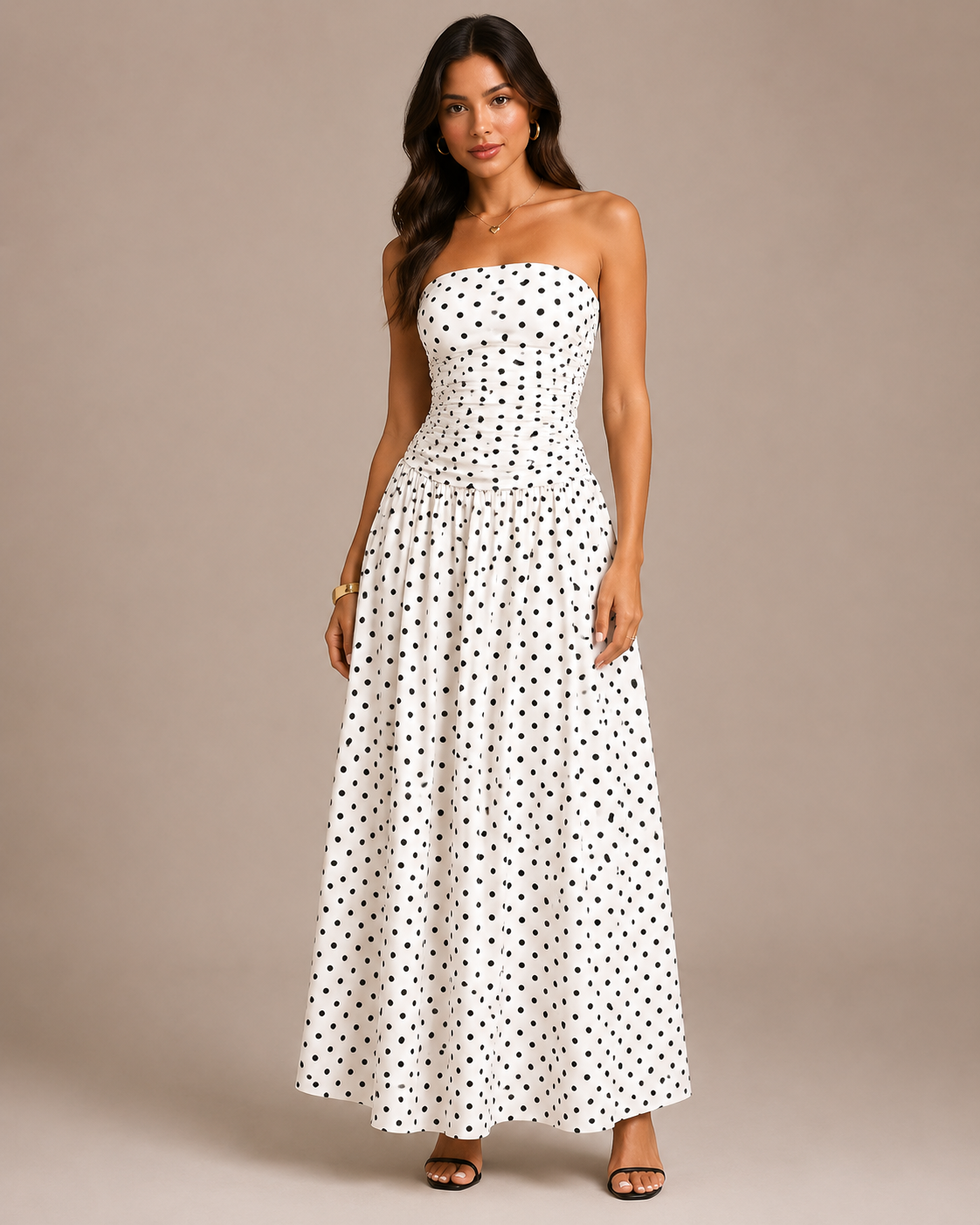Robe Longue à Pois Col Montant Sans Manches, Preencess