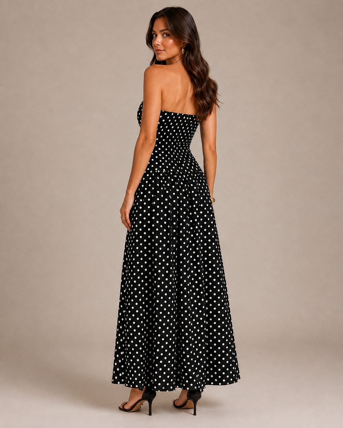 Robe Longue à Pois Col Montant Sans Manches, Preencess