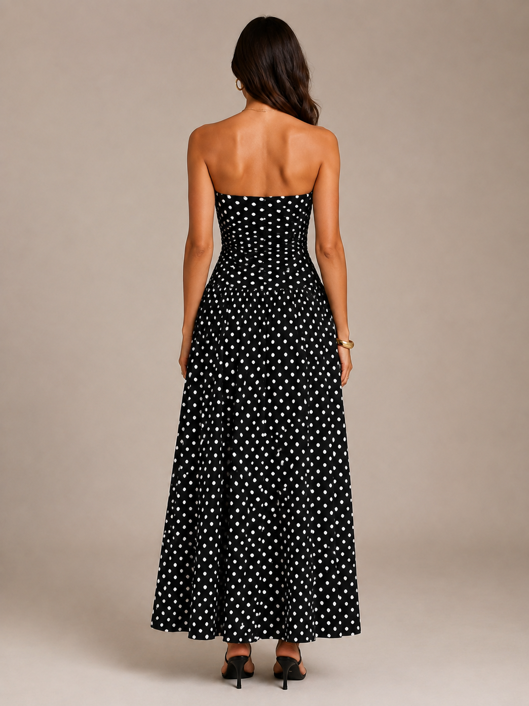 Robe Longue à Pois Col Montant Sans Manches, Preencess