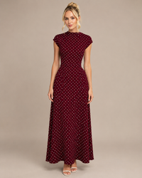 Robe Longue à Pois en Maille Col Rond, Preencess