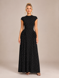 Robe Longue à Pois en Maille Col Rond, Preencess
