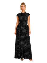 Robe Longue à Pois en Maille Col Rond, Preencess