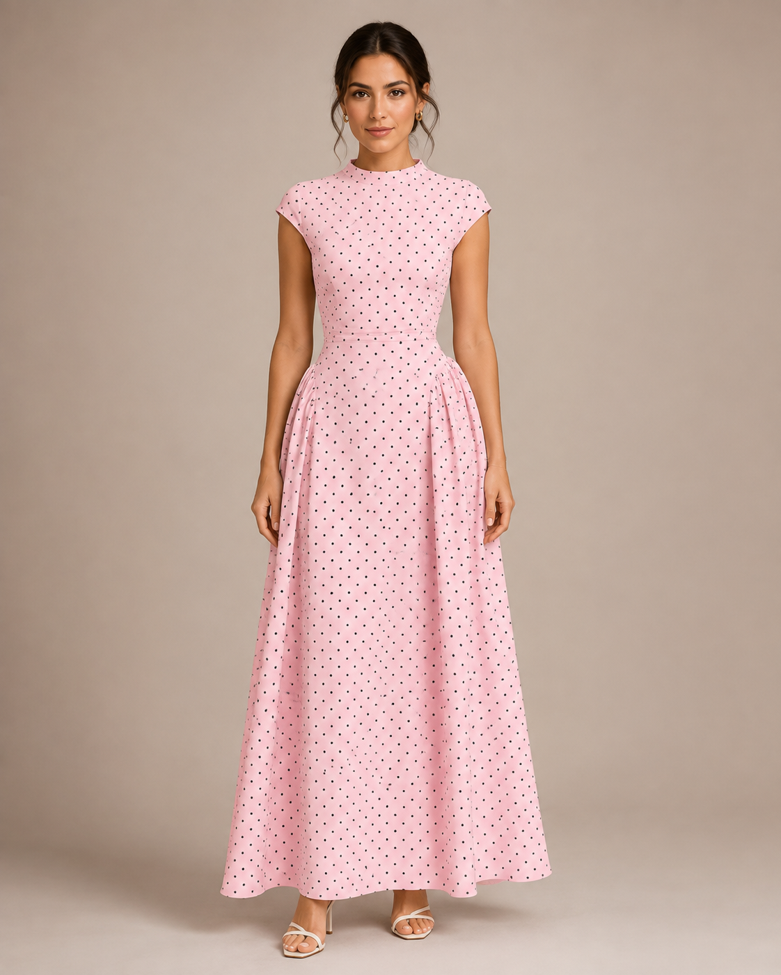 Robe Longue à Pois en Maille Col Rond, Preencess