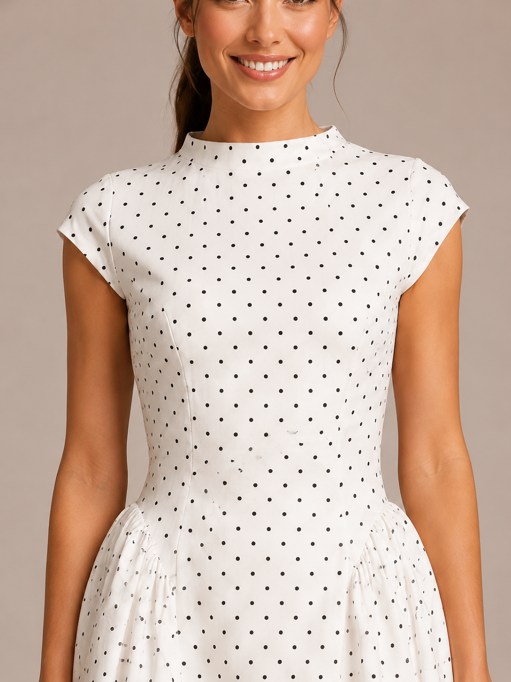 Robe Longue à Pois en Maille Col Rond, Preencess